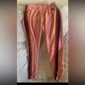 Aviator Nation Women’s Pink Rainbow Stripe Joggers Sweat Pants size XS